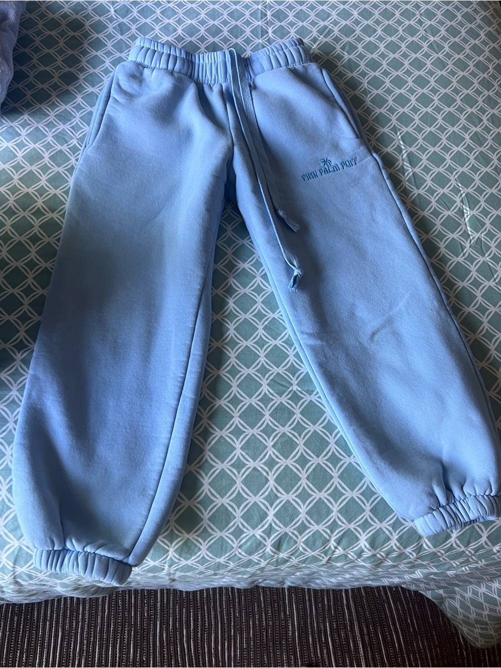 Pink Palm Puff light blue women’s joggers